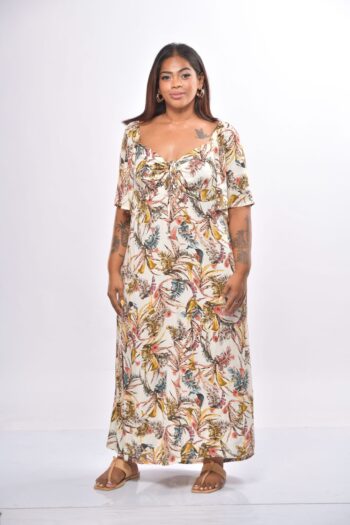 Ladies Resort Long Dress with Ruched Sweetheart Neckline