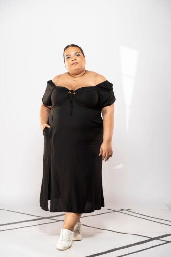 Ladies Casual Dress with sweetheart tie up neckline