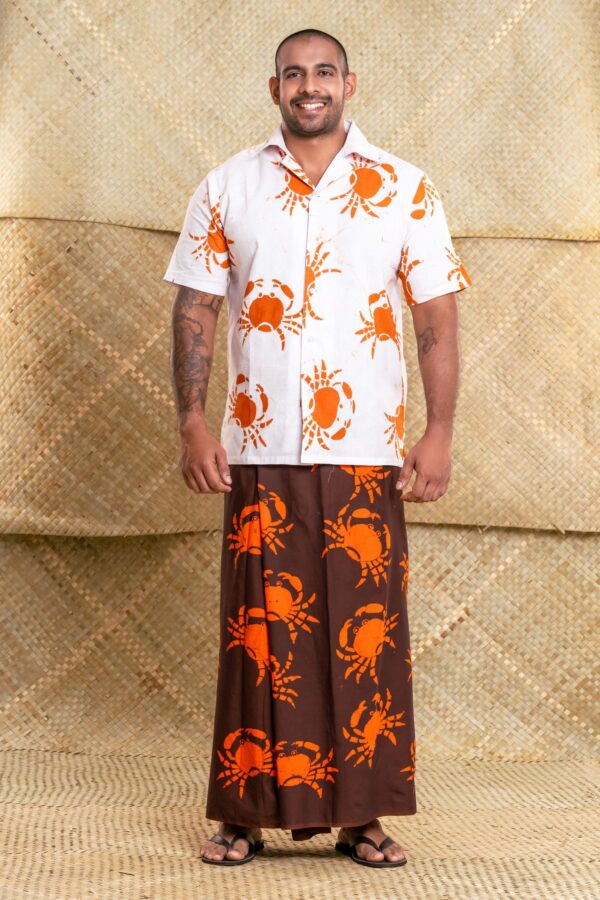 Gents Batik Sarong - Orange crab design front