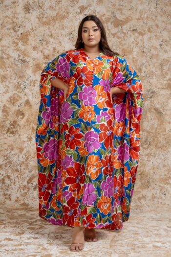 Ladies V neck Button detail Kaftan Dress