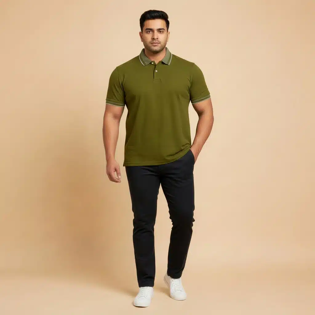 Kavi put this twill pant and polo t shirt given in the first image on 63ae1eab 0668 4b8a 9c28 52641f317dfe