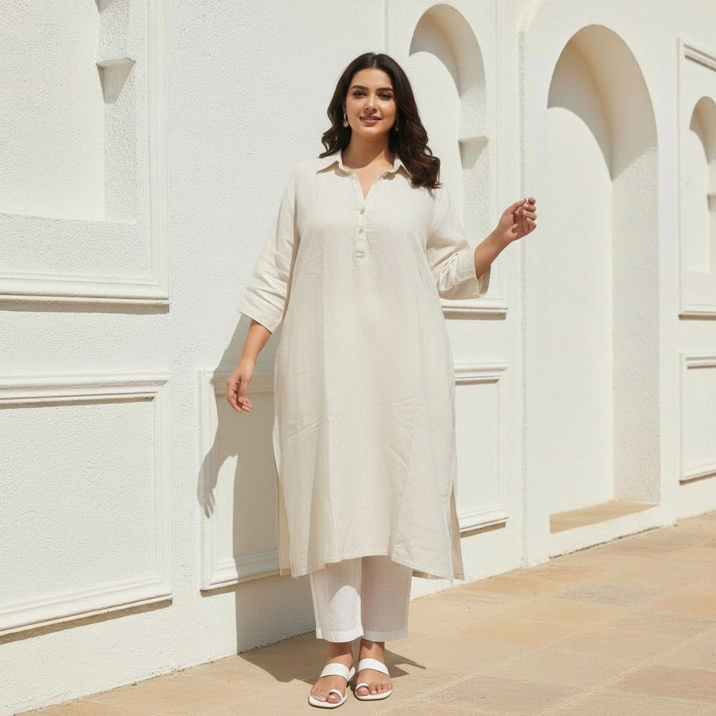 Kavi put this white kurta given in the first with a white pant on a pl 5fdbca29 f841 43b6 b6b8 baa8059348a9